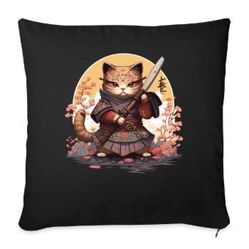 Samurai Katze Kawaii Japanische Ninja Katze - Sofakissenbezug 45 x 45 cm - Schwarz - Vorne