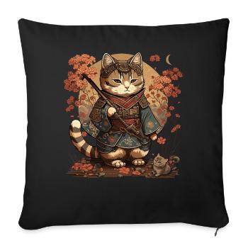 Chat Samouraï Kawaii Chat Ninja Japonais - Housse de coussin décorative 45 x 45 cm - noir - Devant
