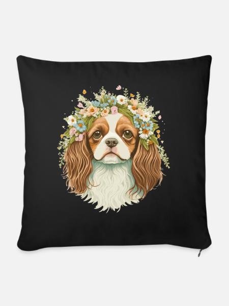 Cute Cavalier King Charles Spaniel Flower Crown Do - Sofakissenbezug 45 x 45 cm - Schwarz