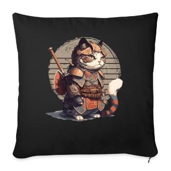 Samurai Katze Kawaii Japanische Ninja Katze - Sofakissenbezug 45 x 45 cm - Schwarz - Vorne