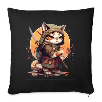 Samurai Katze Kawaii Japanische Ninja Katze - Sofakissenbezug 45 x 45 cm - Schwarz - Vorne