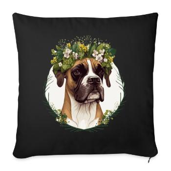 Mignon Boxer Chien Fleur Couronne Pet Chien Floral Chiot - Housse de coussin décorative 45 x 45 cm - noir - Devant