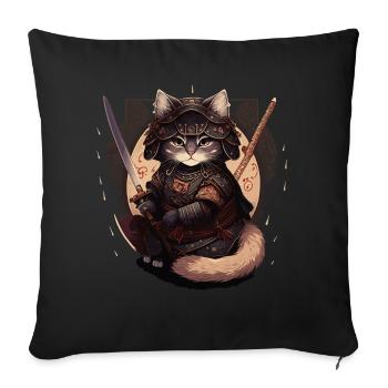 Samurai Cat Kawaii Japanese Ninja Cat - Sofa pillowcase 17,3'' x 17,3'' (45 x 45 cm) - black - Front