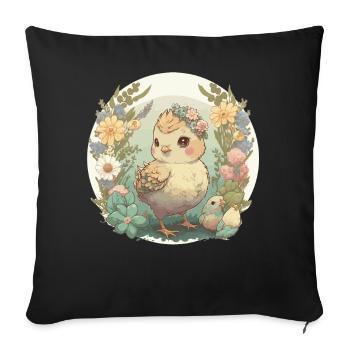 Cottagecore Cute Baby Chicken Kawaii Chick Floral - Sofa pillowcase 17,3'' x 17,3'' (45 x 45 cm) - black - Front