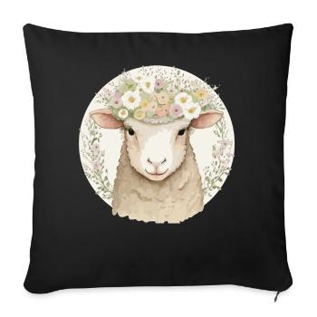 Cottagecore Cute Baby Sheep Pet Flower Farm Animal - Sofa pillowcase 17,3'' x 17,3'' (45 x 45 cm) - black - Front