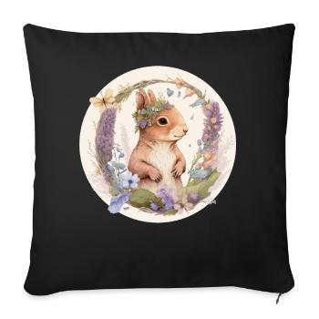 Cottagecore Mignon Bébé Écureuil Rongeur Aquarelle F - Housse de coussin décorative 45 x 45 cm - noir - Devant