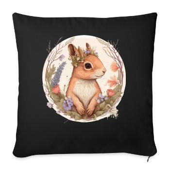 Cottagecore Mignon Bébé Écureuil Fleur Kawaii Roden - Housse de coussin décorative 45 x 45 cm - noir - Devant