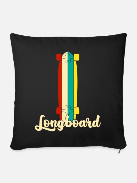 Longboard Longboarding Retro Longboarder - Sofakissenbezug 45 x 45 cm - Schwarz