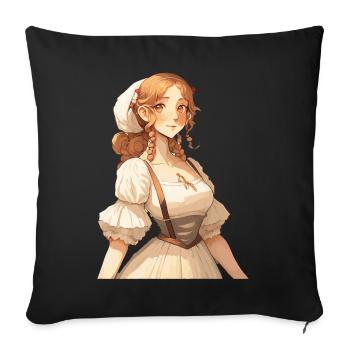 Cute Cottagecore Farm Girl Anime Solarpunk - Sofa pillowcase 17,3'' x 17,3'' (45 x 45 cm) - black - Front