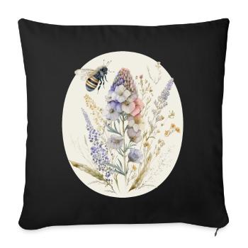 Mignon Cottagecore Botanic Flower Bee Aquarelle Wil - Housse de coussin décorative 45 x 45 cm - noir - Devant