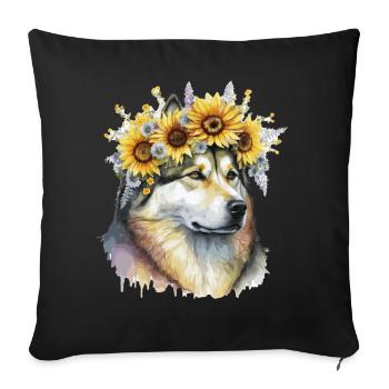 Mignon Alaskan Malamute Sunflower Dog Breed Pet Pupp - Housse de coussin décorative 45 x 45 cm - noir - Devant