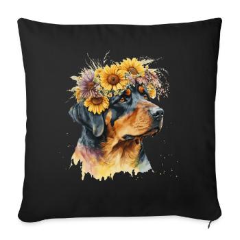 Mignon Rottweiler Sunflower Dog Breed Pet Puppy - Housse de coussin décorative 45 x 45 cm - noir - Devant