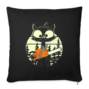 Chat avec tronçonneuse - Housse de coussin décorative 45 x 45 cm - noir - Devant