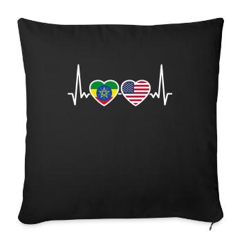 Ethiopia USA Heartbeat Flag Ethiopian - Sofa pillowcase 17,3'' x 17,3'' (45 x 45 cm) - black - Front