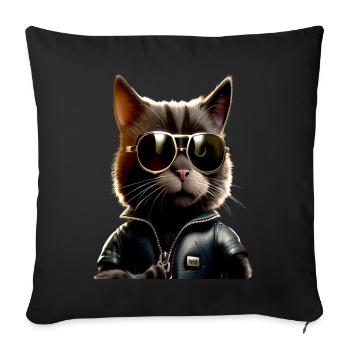 Chat Avec Lunettes de Soleil Chat Maman Chat Maman Chats - Housse de coussin décorative 45 x 45 cm - noir - Devant