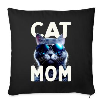 Chat Maman, Chats, Maman Chat, Fête des Mères, Chat - Housse de coussin décorative 45 x 45 cm - noir - Devant