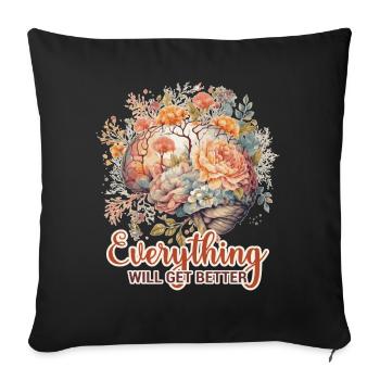 Tout ira mieux Cerveau Fleur positive A - Housse de coussin décorative 45 x 45 cm - noir - Devant
