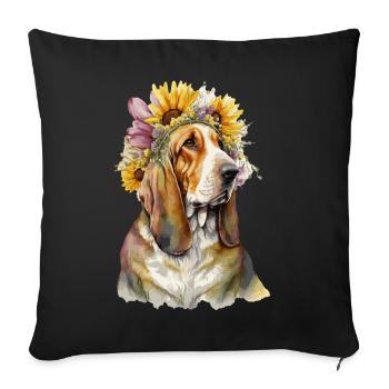 Cute Basset Hound Sunflower Dog Breed Pet Puppy - Sofa pillowcase 17,3'' x 17,3'' (45 x 45 cm) - black - Front