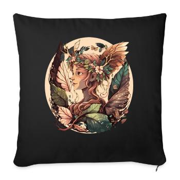 Cottagecore Forest Fairy Elf Floral Anime Aestheti - Housse de coussin décorative 45 x 45 cm - noir - Devant