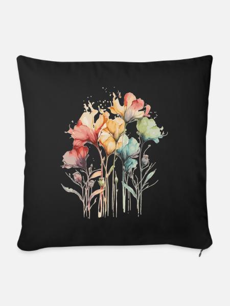 Colorful Watercolor Flowers Botanical Nature Plant - Sofakissenbezug 45 x 45 cm - Schwarz