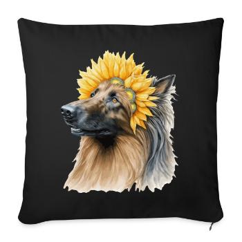 Aquarelle Berger Belge Tournesol Chien Race Pe - Housse de coussin décorative 45 x 45 cm - noir - Devant
