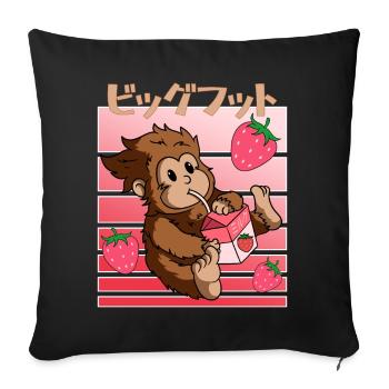 Milkshake aux fraises Bigfoot Kawaii - Housse de coussin décorative 45 x 45 cm - noir - Devant