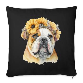 Aquarelle Bulldog Tournesol Chien Race Pet Puppy - Housse de coussin décorative 45 x 45 cm - noir - Devant