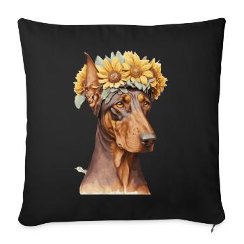 Mignon Doberman Sunflower Dog Breed Pet Puppy - Housse de coussin décorative 45 x 45 cm - noir - Devant