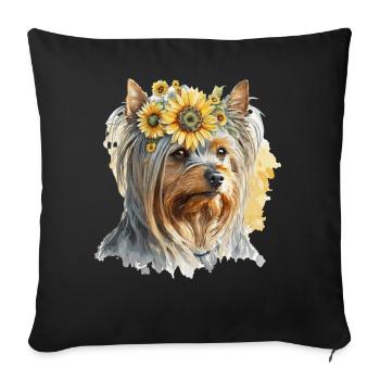 Cute Yorkshire Terrier Sunflower Dog Breed Pet Pup - Sofa pillowcase 17,3'' x 17,3'' (45 x 45 cm) - black - Front