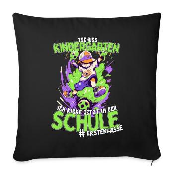 Fußball Einschulung 2023: Abschied Kindergarten - Sofakissenbezug 45 x 45 cm - Schwarz - Vorne