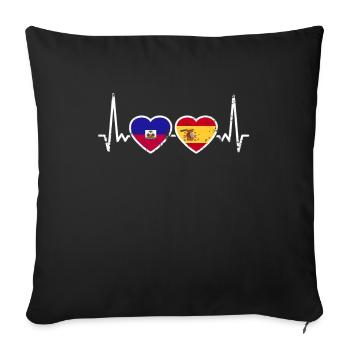 Haïti Espagne Vintage Heartbeat Drapeau Haïtien - Housse de coussin décorative 45 x 45 cm - noir - Devant