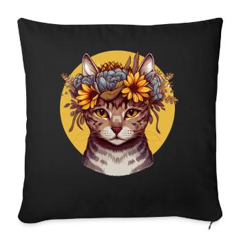 Watercolor American Wirehair Sunflower Cat Breed P - Sofa pillowcase 17,3'' x 17,3'' (45 x 45 cm) - black - Front