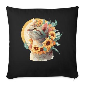 Aquarelle American Shorthair Sunflower Cat Race - Housse de coussin décorative 45 x 45 cm - noir - Devant