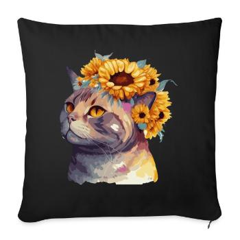 Mignon American Shorthair Sunflower Cat Breed Pet Ki - Housse de coussin décorative 45 x 45 cm - noir - Devant