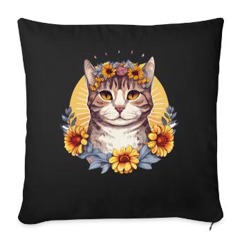 Cute American Wirehair Sunflower Cat Breed Pet Kit - Sofa pillowcase 17,3'' x 17,3'' (45 x 45 cm) - black - Front