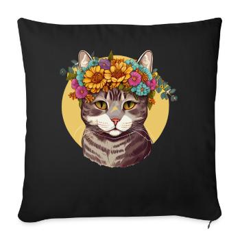 Cute American Wirehair Sunflower Cat Breed Pet Kit - Sofa pillowcase 17,3'' x 17,3'' (45 x 45 cm) - black - Front