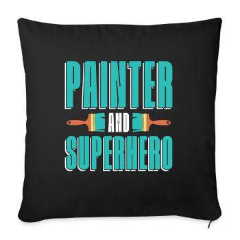 Le peintre et super-héros aime la peinture au pinceau - Housse de coussin décorative 45 x 45 cm - noir - Devant