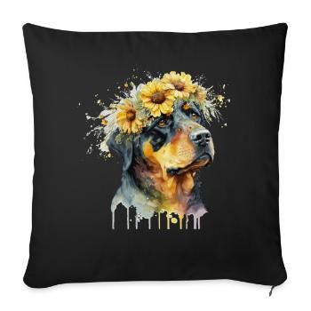 Aquarelle Rottweiler Tournesol Chien Race Pet Pupp - Housse de coussin décorative 45 x 45 cm - noir - Devant