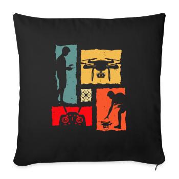 Drone Retro - Sofa pillowcase 17,3'' x 17,3'' (45 x 45 cm) - black - Front