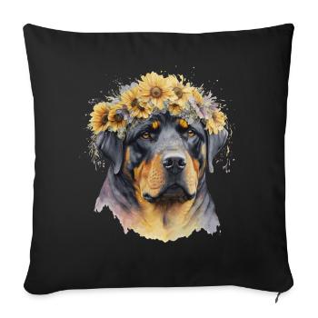 Mignon Rottweiler Sunflower Dog Breed Pet Puppy - Housse de coussin décorative 45 x 45 cm - noir - Devant