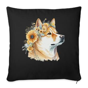 Watercolor Shiba Inu Sunflower Dog Breed Pet Puppy - Sofa pillowcase 17,3'' x 17,3'' (45 x 45 cm) - black - Front