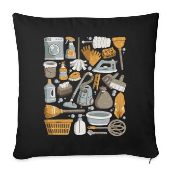 House cleaning - cleaning, mopping, cleaning - Sofa pillowcase 17,3'' x 17,3'' (45 x 45 cm) - black - Front