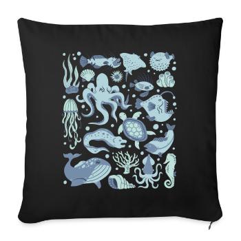 Deep Sea Fish Octopus Frogfish Lanternfish - Sofa pillowcase 17,3'' x 17,3'' (45 x 45 cm) - black - Front