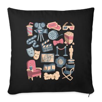 Cinéma - Films, Écran, Popcorn - Housse de coussin décorative 45 x 45 cm - noir - Devant