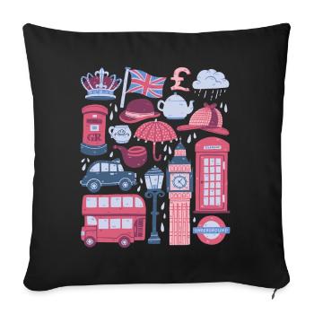 Angleterre Londres Big Ben Cabine téléphonique Bus Royaume-Uni - Housse de coussin décorative 45 x 45 cm - noir - Devant