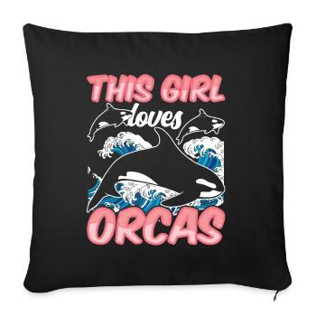 Cette fille aime la baleine orque tireuse d’orques - Housse de coussin décorative 45 x 45 cm - noir - Devant