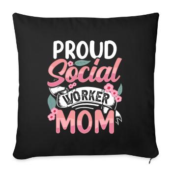 Fière travailleuse sociale, maman, mère, travail social - Housse de coussin décorative 45 x 45 cm - noir - Devant