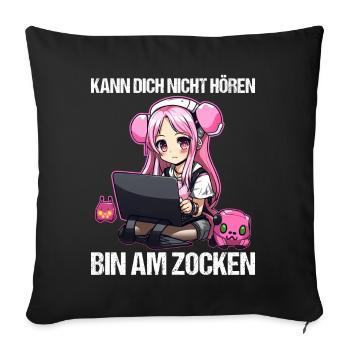 Gaming Konsole PC Zockerin Mädchen Gamer Girl - Sofakissenbezug 45 x 45 cm - Schwarz - Vorne