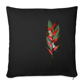 Helconia European roller - tropical flower and birds - Sofa pillowcase 17,3'' x 17,3'' (45 x 45 cm) - black - Front