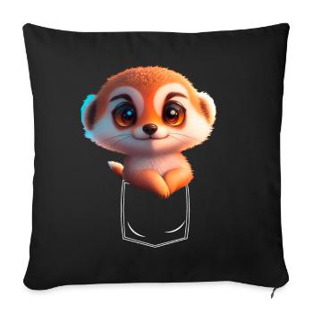 Playful meerkat in breast pocket - Sofa pillowcase 17,3'' x 17,3'' (45 x 45 cm) - black - Front